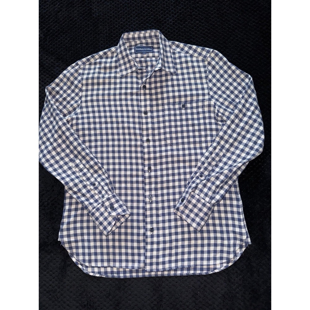 Faribault Mill Men's Button Up Front Pocket Shirt Blue Black Plaid Size Small